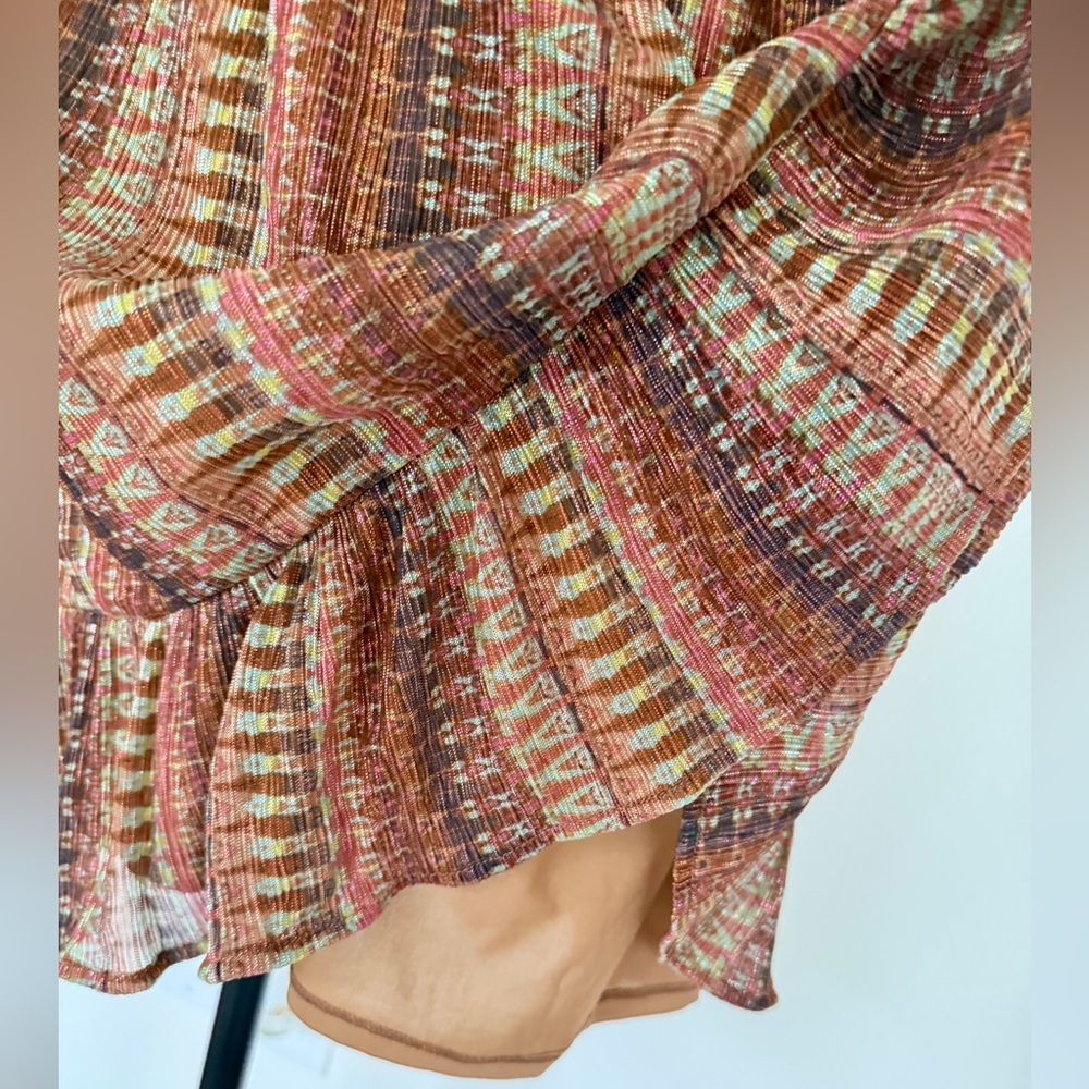 Ramy Brook Chelsea Mini Dress Belted Brown/Green Metallic Ruffle Hem Fairy Core - Picture 12 of 16
